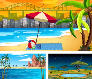 Farklı doğa manzaraları çizimi