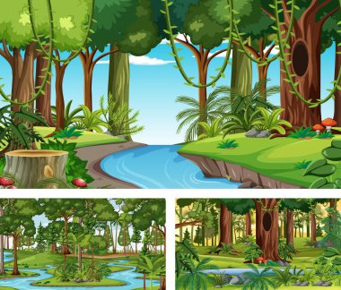 Farklı doğa yatay sahneleri illüstrasyon