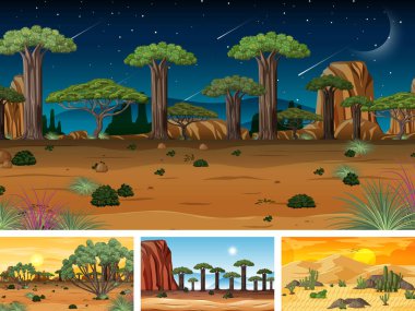 Farklı doğa yatay sahneleri illüstrasyon