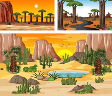 Farklı doğa yatay sahneleri illüstrasyon