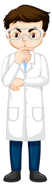 Menino Personagem Desenho Animado Vestindo Laboratório Casaco Ilustração —  Vetores de Stock