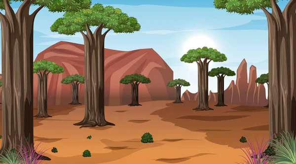 Bosque Africano Sabana Paisaje Escena Día Ilustración — Archivo Imágenes Vectoriales