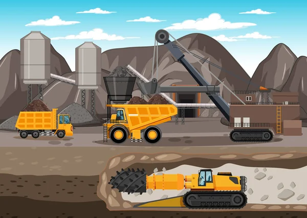 Paisaje Minería Del Carbón Con Ilustración Escena Subterránea — Vector de stock