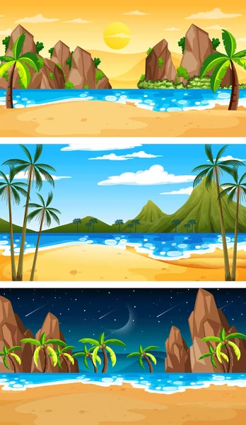 Set Different Forest Horizontal Scenes Different Times Illustration — Stock Vector