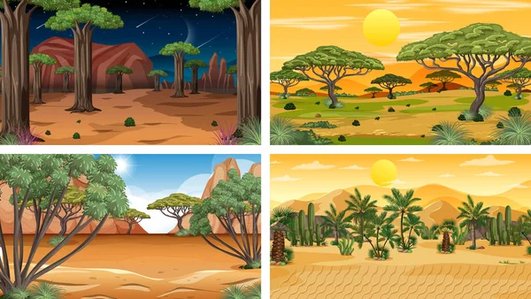 Cuatro Escenas Horizontales Naturaleza Diferente Ilustración — Archivo Imágenes Vectoriales