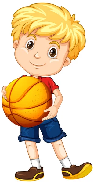 Cute Youngboy Cartoon Character Holding Basketball Illustration — Stock Vector