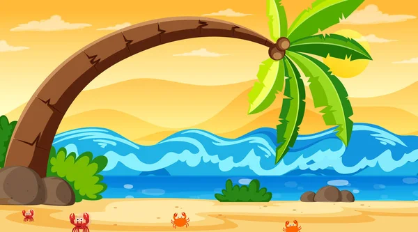 Paisaje Playa Tropical Con Una Gran Ilustración Cocoteros — Vector de stock