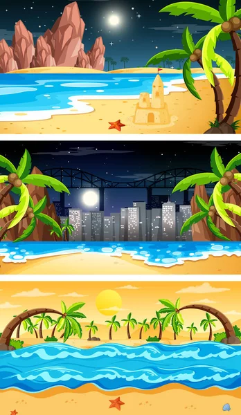 Conjunto Escenas Horizontales Naturaleza Diferente Ilustración — Vector de stock