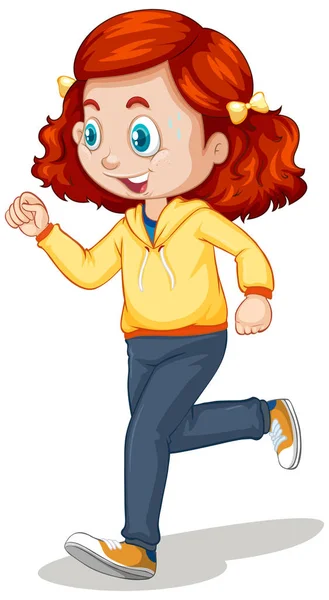 Cute Girl Doing Running Exercise Cartoon Character Isolated Illustration — Stock Vector