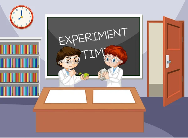 Escena Aula Con Estudiantes Con Ilustración Bata Laboratorio — Vector de stock