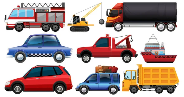 Set Van Verschillende Soorten Auto Vrachtwagens Geïsoleerd Witte Achtergrond Illustratie — Stockvector