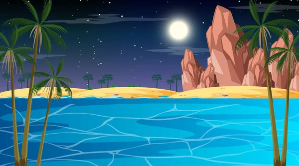 Escena Paisaje Playa Tropical Por Noche Ilustración — Vector de stock