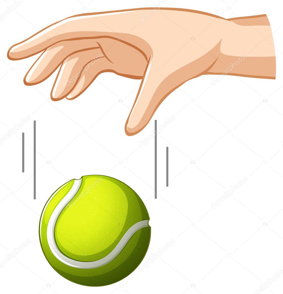 Hand dropping tennis ball for gravity experiment illustration