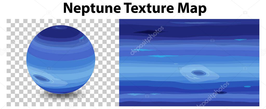 Neptune planet on transparent with Neptune texture map illustration