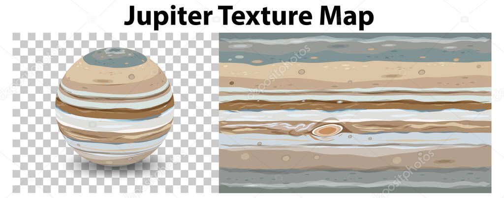 Jupiter planet on transparent with Jupiter texture map illustration