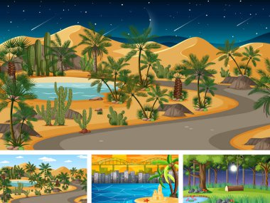 Farklı doğa yatay sahneleri çizimi