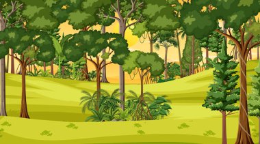 Gün batımında orman manzarası çizimi