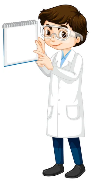 Boy Cartoon Character Wearing Laboratory Coat Illustration — Stock Vector