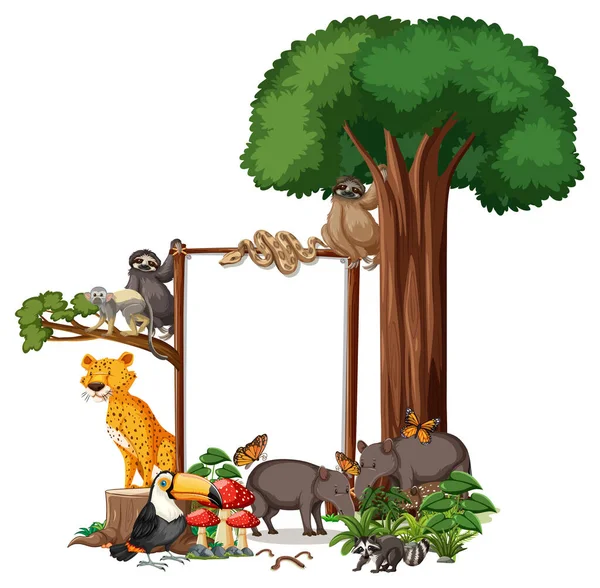 Banner Vacío Con Animales Salvajes Árboles Selva Sobre Fondo Blanco — Vector de stock