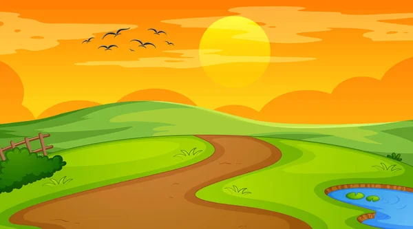 Escena Paisaje Blanco Del Parque Natural Atardecer Ilustración — Vector de stock