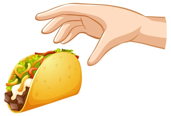 Hand Trying Grab Taco White Background Illustration — Stock Vector