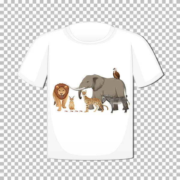 Diseño Grupo Animales Salvajes Camiseta Aislada Sobre Fondo Transparente Ilustración — Vector de stock