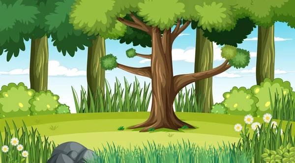 Bosque Paisaje Escena Día Ilustración — Vector de stock