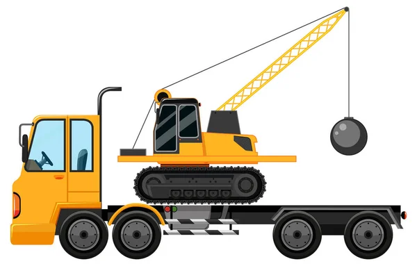 Camion Remorquage Portant Bulldozer Isolé Illustration Fond — Image vectorielle