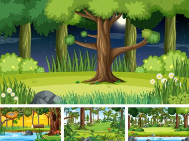 Farklı doğa yatay sahneleri illüstrasyon