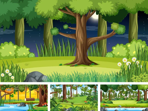 Farklı doğa yatay sahneleri illüstrasyon