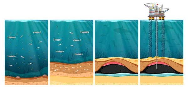 Иллюстрация Сцены Бурения Море — стоковый вектор