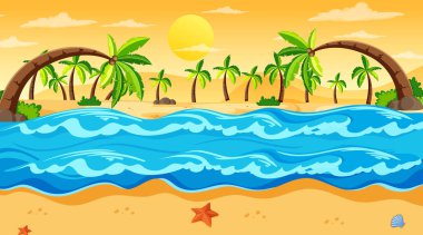 Gün batımında tropik plaj manzarası.