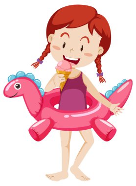 Dinozor yüzme yüzüklü tatlı bir kız izole edilmiş.