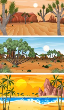 Üç farklı doğa yatay görüntü çizimi