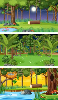 Üç farklı doğa yatay görüntü çizimi