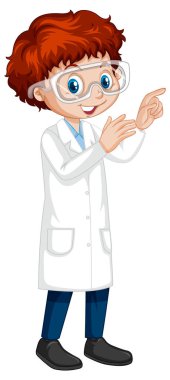 Laboratuvar önlüğü giyen bir çocuk çizgi film karakteri.