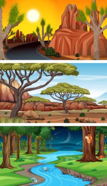 Farklı tipte orman yatay sahneleri çizimi