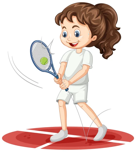 Linda Chica Jugando Tenis Personaje Dibujos Animados Ilustración Aislada — Vector de stock