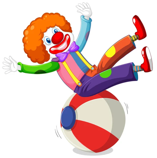 Clown Personaggio Spettacolo Seduto Sulla Palla Isolato Sfondo Bianco Illustrazione — Vettoriale Stock