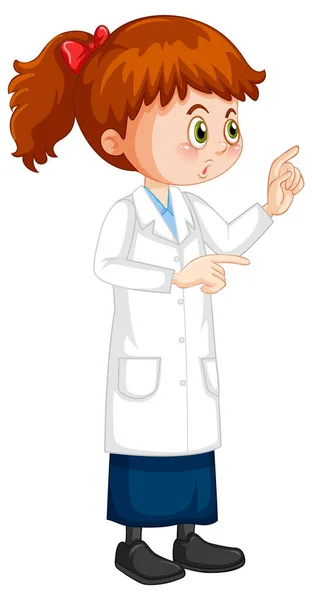 かわいい女の子漫画のキャラクターを身に着けている科学研究室のコートイラスト — ストックベクタ