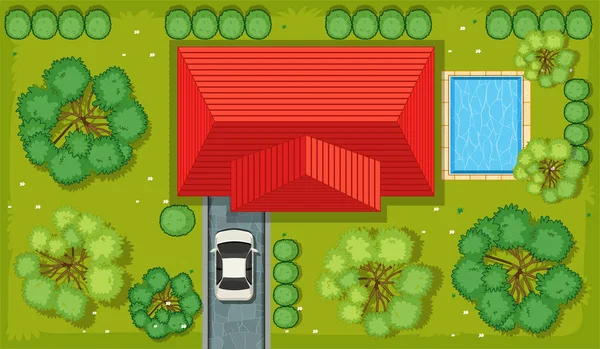 Vista Superior Uma Casa Com Jardim Ilustração Área — Vetor de Stock