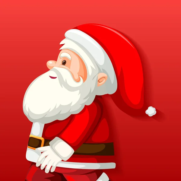 Seitenansicht Von Cute Santa Claus Cartoon Figur Auf Rotem Hintergrund — Stockvektor