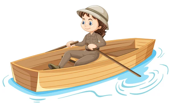 Menina Personagem Desenho Animado Remando Barco Ilustração Isolada — Vetor de Stock