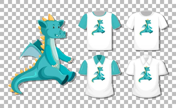 Dragón Personaje Dibujos Animados Con Conjunto Diferentes Camisas Aisladas Ilustración — Vector de stock