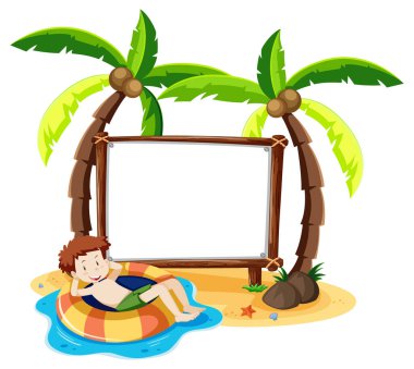 Beyaz arkaplanda izole edilmiş boş afiş içeren yaz plajı teması