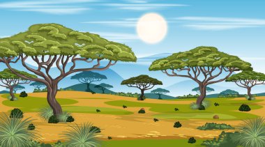 Afrika Savanası orman manzarası gündüz çizimi