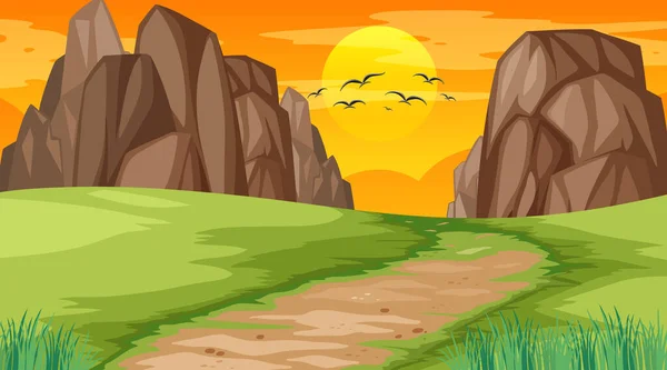 Escena Paisaje Blanco Del Parque Natural Atardecer Ilustración — Vector de stock