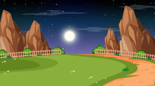 Paisagem Parque Natural Branco Cena Noturna Com Caminho Através Ilustração — Vetor de Stock