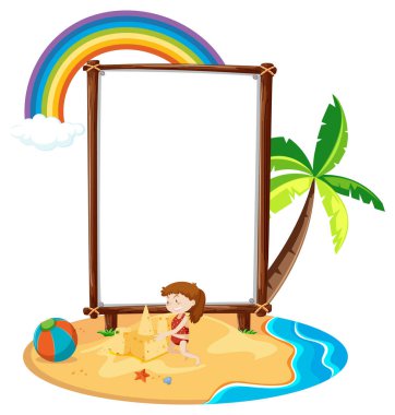 Plaj sahnesindeki boş afiş şablonu izole edilmiş