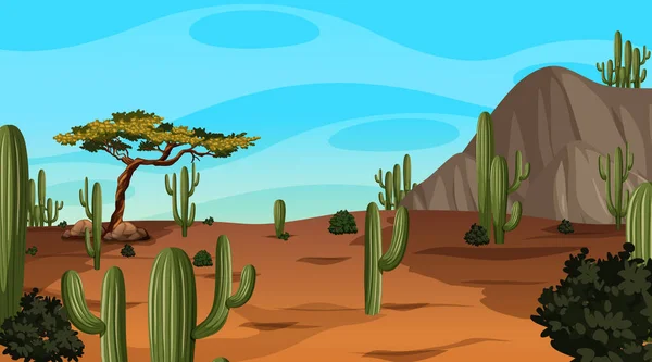 Paisaje Del Bosque Del Desierto Escena Diurna Con Muchos Cactus — Archivo Imágenes Vectoriales